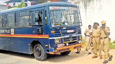 Police deployed at Bellur in Nagamangala taluk after a youth was attacked on Monday night | Express