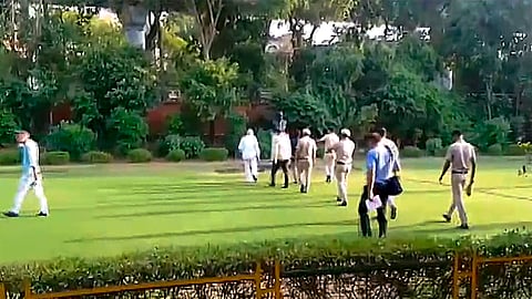 Police personnel at Lady Sri Ram College after it received a bomb threat via email, in New Delhi, Thursday, May 23, 2024.