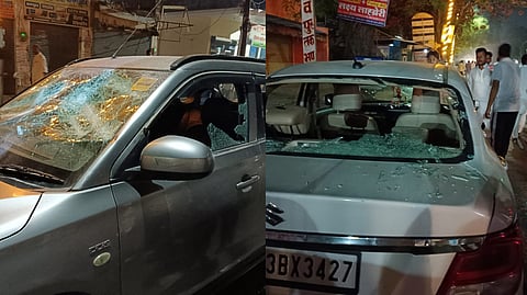 Vehicles allegedly vandalised by some unidentified men outside the Congress office at Gauriganj in Amethi, Sunday night.