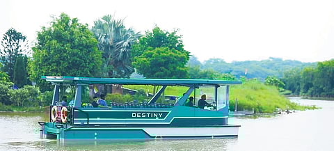 25 pax solar boat built by NavAlt operating in Sukna lake, Chandigarh