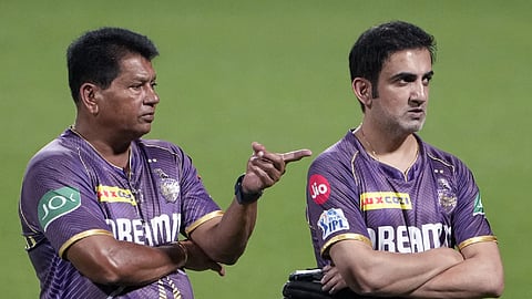 KKR chief coach Chandrakant Pandit with Gautam Gambhir.