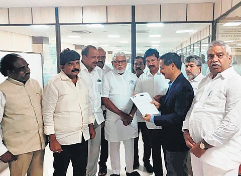 A YSRC delegation submits a representation to the Special Investigation Team chief on election violence, in Vijayawada on Monday