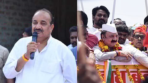 BJP's Rae Bareli candidate Dinesh Pratap Singh (R) called Congress Amethi candidate KL Sharma, priyanka Gandhi's clerk