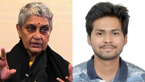 Scholar Gayatri Chakravorty Spivak and JNU student Anshul Kumar
