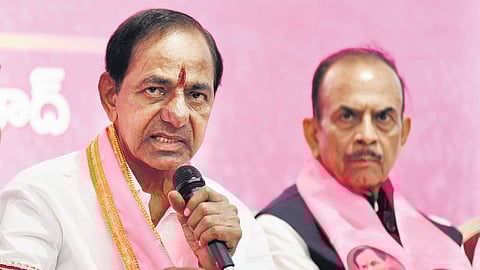 K Chandrasekhar Rao addresses the media in Hyderabad