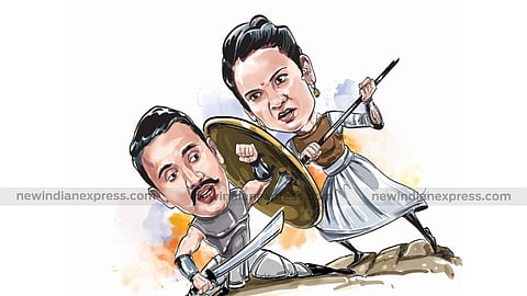 Kangana Ranaut (R) and Vikramaditya Singh are in the fight for the Mandi Lok Sabha seat.