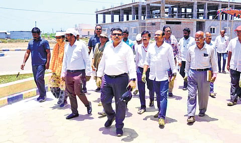 Krishna District Collector and District Election Officer DK Balaji and other officials inspecting a counting centre at Krishna University in Machilipatnam