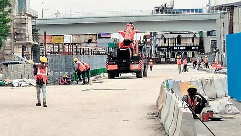 Work on the 220-metre stretch of Kamaraj Road is still in progress