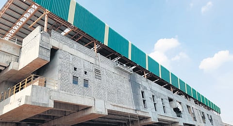 Painitng work remains to be completed at the Madavara Metro station before it officially opens for operations