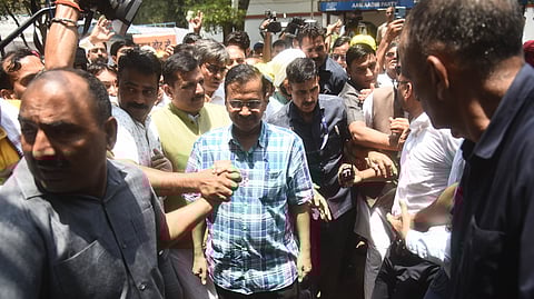 Delhi CM and AAP convenor Arvind Kejriwal leads a protest march towards BJP HQ against the arrest of party leaders, in New Delhi, Sunday, May 19, 2024.