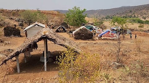 A picture of Gebraedoddi tribal village near Jawalagiri where residents lack basic amenities.