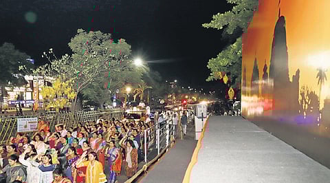 BJP members along with police personnel preparing for PM Narendra Modi’s road show on Friday night in Bhubaneswar