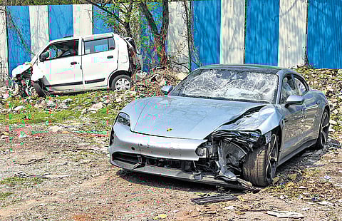 The Porsche car found without number plate in Pune. The car was allegedly driven by a 17-year-old boy who knocked down two motorbike riders.