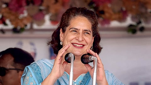 ongress leader Priyanka Gandhi addresses during a public meeting for Lok Sabha elections, in Gorakhpur, Saturday, May 25, 2024.