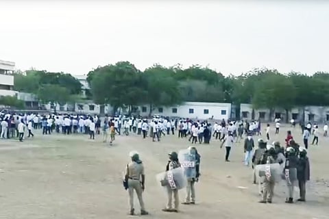 The law and order situation in Tadipatri town is not under control even after two hours... mutual stone pelting in the college ground.