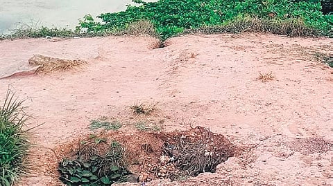 One of the huge holes spotted on Varkala Cliff