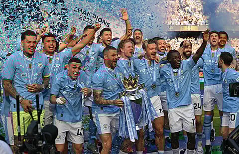 Manchester City created English football history on Sunday, beating West Ham 3-1 to win an unprecedented fourth straight Premier League title.