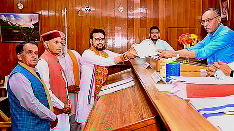 Union Minister and BJP candidate Anurag Thakur files his nomination papers to contest election from Hamirpur Lok Sabha, in Hamirpur, Monday, May 13, 2024.