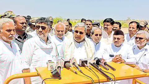 Chief Minister Siddaramaiah and Deputy Chief Minister DK Shivakumar address the media in Bagalkot on Friday