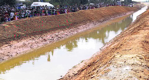 Water released into the Kuppam branch canal from the HNSS project