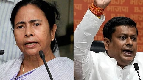 TMC chief and West Bengal CM Mamata Banerjee (R), Bengal BJP president Sukanta Majumdar.