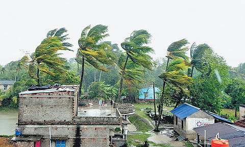 Rains and strong winds ahead of the landfall of Cyclone Remal, in South 24 Parganas district of West Bengal. The cyclone made landfall late on Sunday.