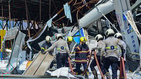 Fire brigade personnel at the site of the hoarding collapse at Ghatkopar, in Mumbai