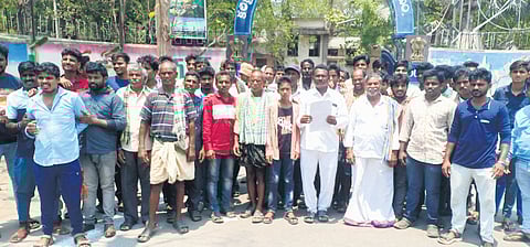 Villagers of Bhogarajupuram in Vizianagaram district stage a protest at the Collectorate on Sunday