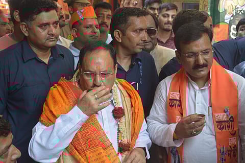 BJP President JP Nadda during campaigning in Varanasi.