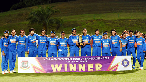 India Women after securing the five-match T20I series versus Bangladesh
