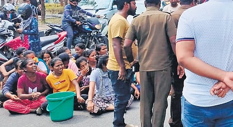 Students protest at BU’s Jnana Bharathi campus on Saturday