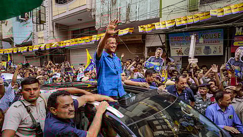 Delhi Chief Minister and AAP Supremo Arvind Kejriwal during a roadshow for Lok Sabha elections, in New Delhi.