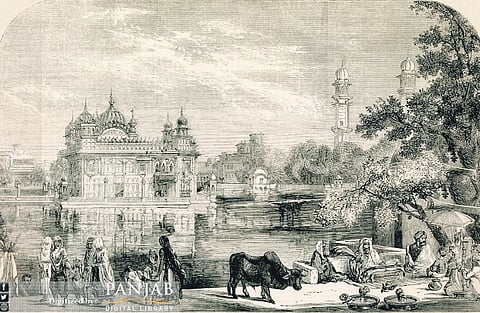 A drawing of the Durbar Sahib in Amritsar by William Carpenter