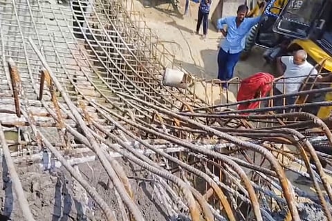 A portion of the under-construction bridge after it collapsed, in Motihari district of Bihar, Sunday, June 23, 2024.