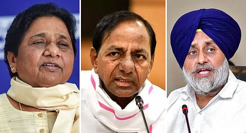 BSP supremo Mayawati, BRS’ K Chandrashekar Rao and SAD’s Sukhbir Singh Badal