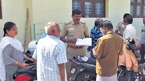 Police conducting checks at Manjanayakkanur on Saturday, June 29, 2024.