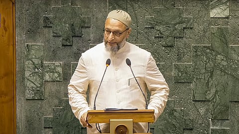 AIMIM MP Asaduddin Owaisi takes oath as a member of the House during the first session of the 18th Lok Sabha, in New Delhi, Tuesday, June 25, 2024.