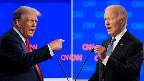 This combination of photos shows Republican President-elect former President Donald Trump, left, and President Joe Biden during a presidential debate.