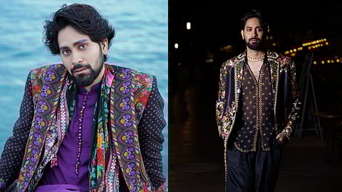 Ankush Bahuguna
in a Rajdeep
Ranawat ensemble (R), The ‘ombre brow look’ in Karan Torani’s fit (L)