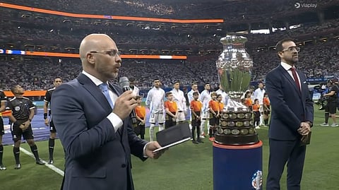 Pastor Emilio Aguero Esgaib, right, during the inaugural ceremony of Copa America 2024.