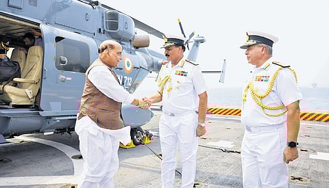 Defence minister Rajnath Singh on his visit to Eastern Command on Friday.