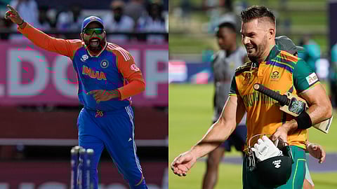 Indian cricket team captain Rohit Sharma (R), South Africa captain Aiden Markram.