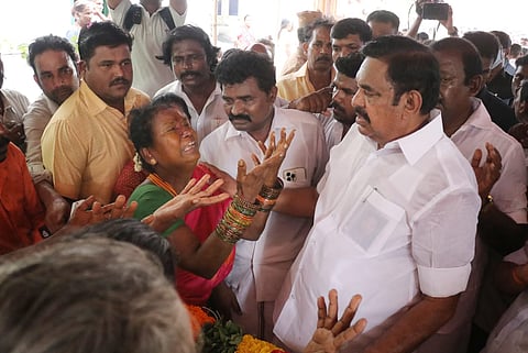 AIADMK general secretary and the leader of the opposition Edappadi K. Palaniswami consoles grieving relatives of the victims.