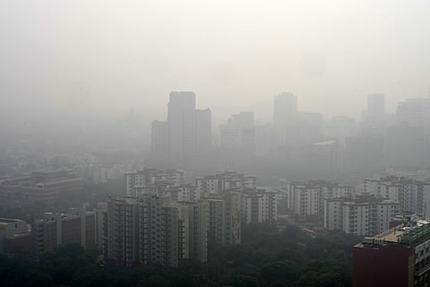 A thick smog blankets the national capital amid severe AQI levels in Delhi.