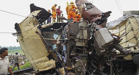 Rescue work underway after a collision between the Kanchanjungha Express and a goods train, near Rangapani railway station, on Monday, June 17, 2024.