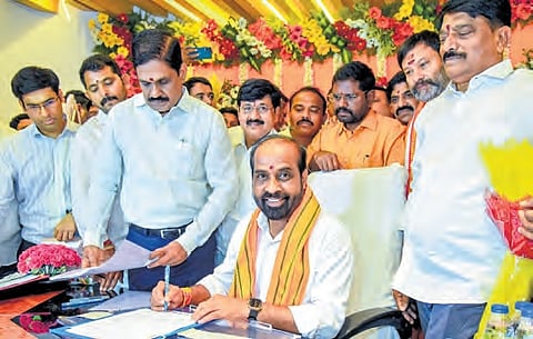 Health Minister Y Satya Kumar assumes office at Secretariat on Sunday.