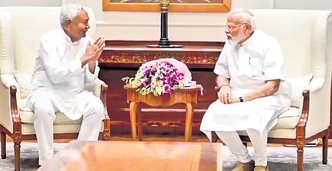 PM Narendra Modi and Bihar CM Nitish Kumar during a meeting in New Delhi