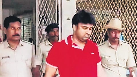 Police take MLC and JDS leader Suraj Revanna for medical check-up after his arrest, in Hassan on Sunday