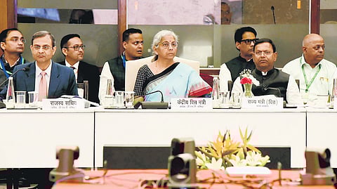 Union Finance Minister Nirmala Sitharaman chairs the 53rd GST Council meeting, in New Delhi, Saturday, June 22, 2024.