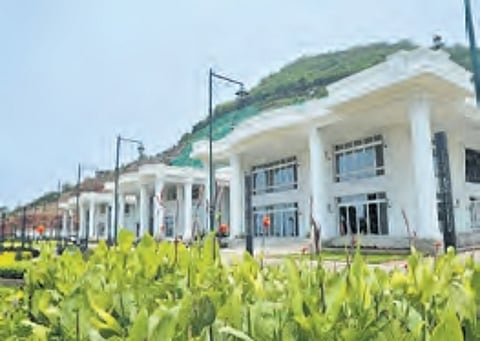 A view of the buildings constructed atop Rushikonda in Vizag